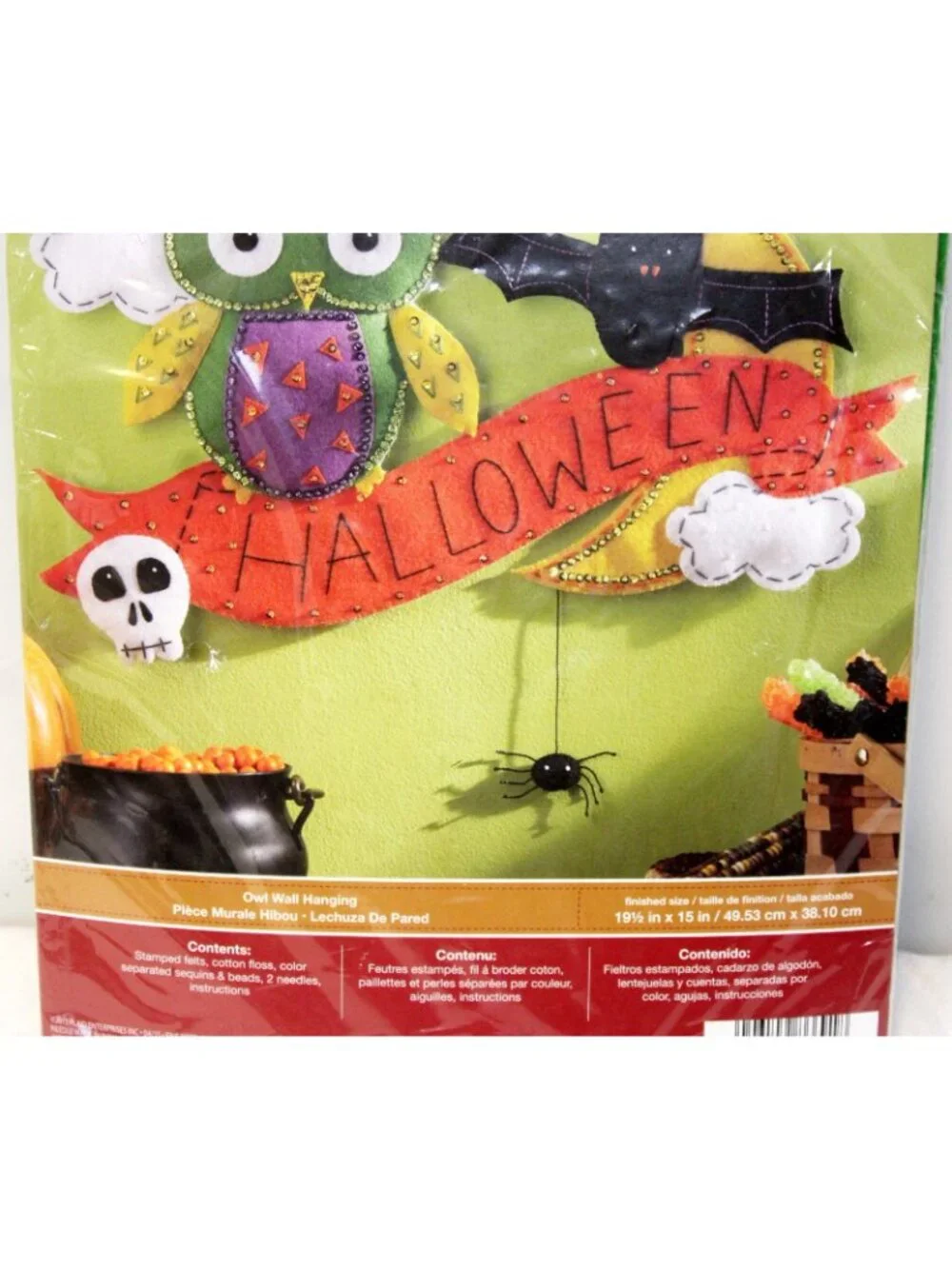 Bucilla Owl Wall Hanging Felt Beaded Kit Halloween Bat Crescent Moon